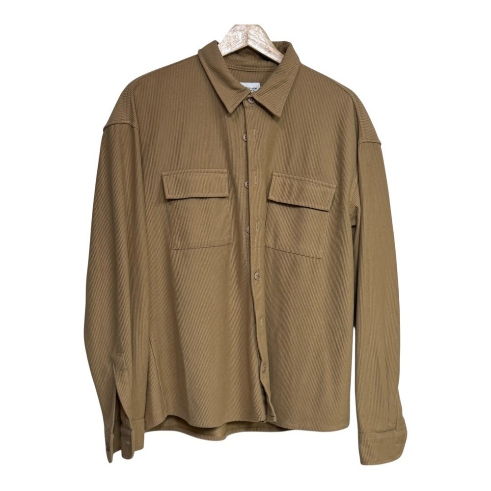 POWER LOOK Men's Khaki Ribbed Corduroy Button Down Shirt Jacket Size M